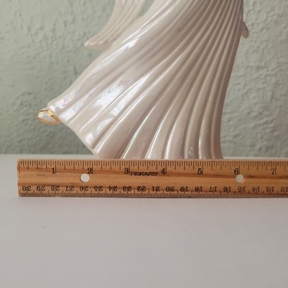 Large Vintage Glossy Porcelain Angel Figurine Playing Harp Christmas Signed 12" - Picture 11 of 11